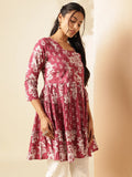 Light Magenta Floral Print Anarkali Cotton Tunic Top
