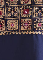 Navy Blue Solid (Printed Dupatta) Straight Cotton Stitched Kurta Set