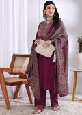 Magenta Solid (Printed Dupatta) Straight Cotton Stitched Kurta Set