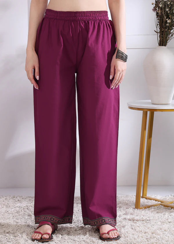 Magenta Solid (Printed Dupatta) Straight Cotton Stitched Kurta Set