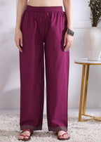 Magenta Solid (Printed Dupatta) Straight Cotton Stitched Kurta Set