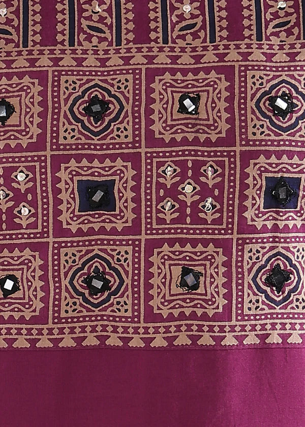 Magenta Solid (Printed Dupatta) Straight Cotton Stitched Kurta Set