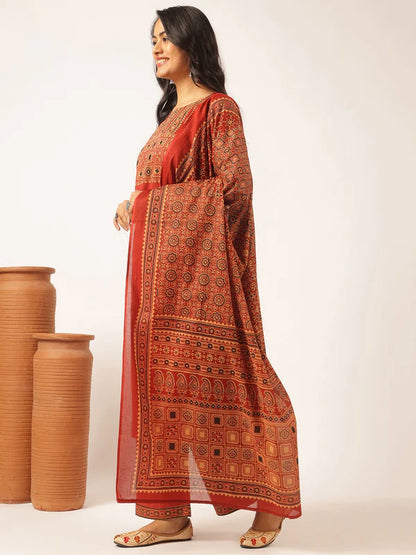 Maroon Cotton Solid Straight Kurta Set