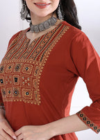 Maroon Solid (Printed Dupatta) Straight Cotton Stitched Kurta Set