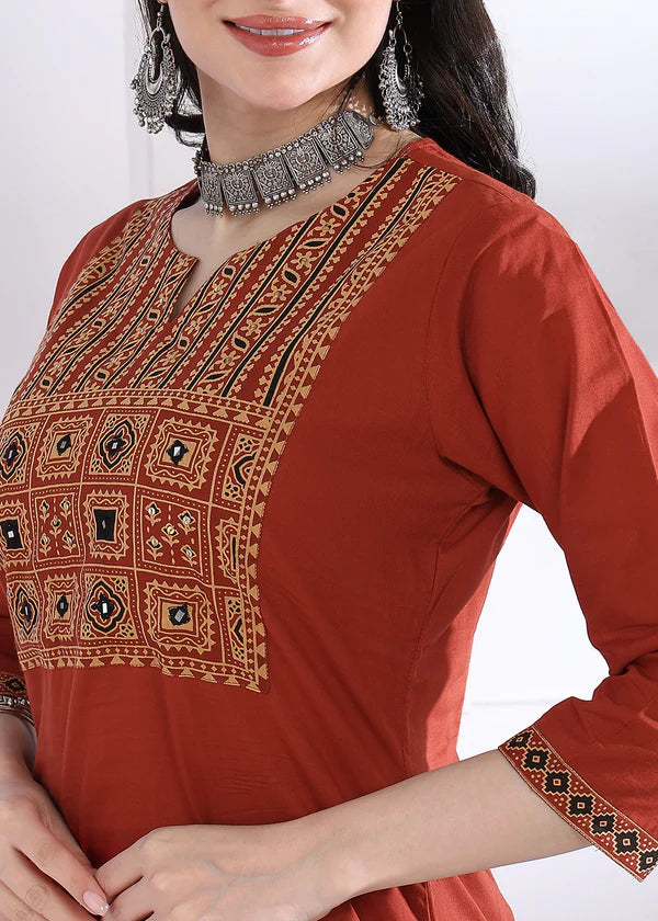Maroon Solid (Printed Dupatta) Straight Cotton Stitched Kurta Set