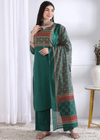 Peacock Solid (Printed Dupatta) Straight Cotton Stitched Kurta Set