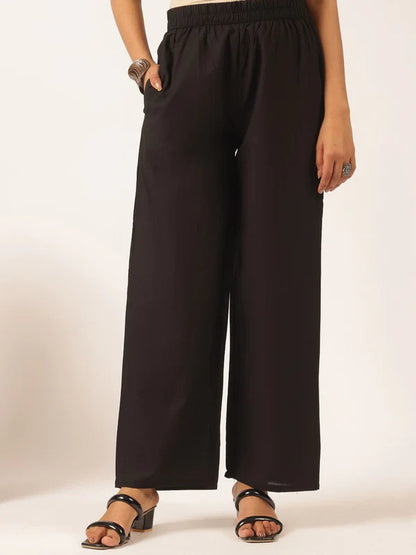 Black colour Cotton Solid Straight Kurta Set