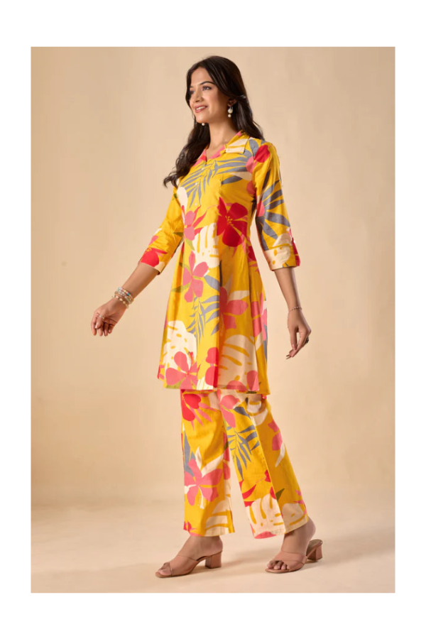 Mustard Cotton Floral Print A-Line Co-Ord Set