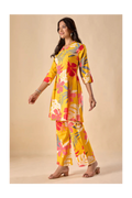 Mustard Cotton Floral Print A-Line Co-Ord Set