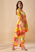 Mustard Cotton Floral Print A-Line Co-Ord Set