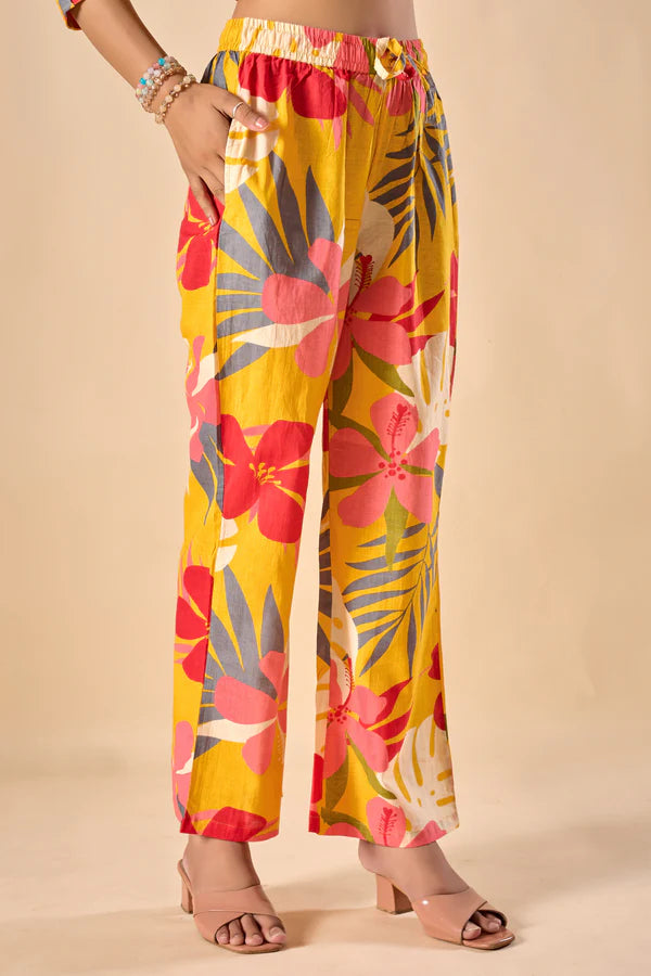 Mustard Cotton Floral Print A-Line Co-Ord Set