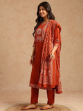 Orange Bandhani Print Straight Cotton Stitched Kurta Set