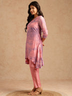 Lavender Embroidered A-Line Chanderi Stitched Kurta Set