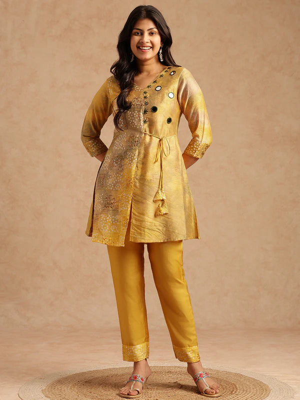 Yellow Embroidered A-Line Chanderi Stitched Kurta Set — Elegant Festive Wear