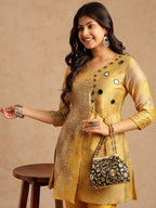 Yellow Embroidered A-Line Chanderi Stitched Kurta Set — Elegant Festive Wear