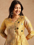 Yellow Embroidered A-Line Chanderi Stitched Kurta Set — Elegant Festive Wear