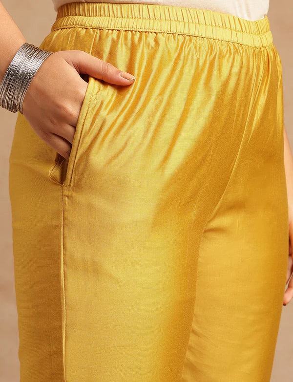 Yellow Embroidered A-Line Chanderi Stitched Kurta Set — Elegant Festive Wear
