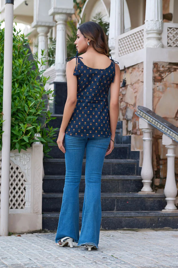Maroon Floral Printed Straight Cotton Stitched Top