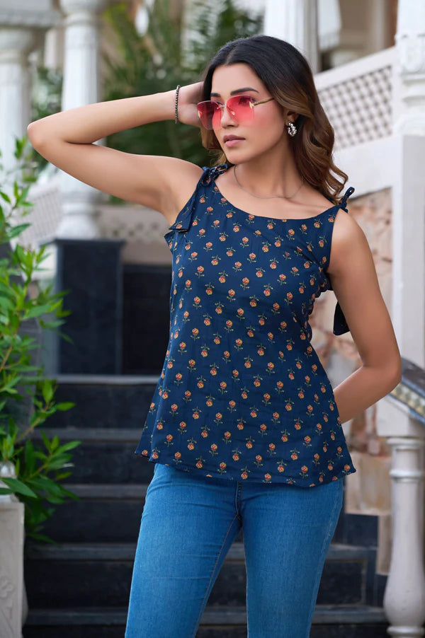 Maroon Floral Printed Straight Cotton Stitched Top