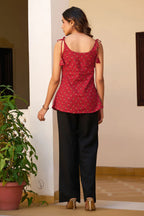 Maroon Floral Printed Straight Cotton Stitched Top