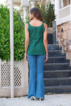 Maroon Floral Printed Straight Cotton Stitched Top
