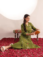 Mehendi Green Geometric Print Straight Cotton Kurta with Palazzo Set