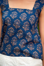 Violet Floral Print Fit & Flare Cotton Stitched Crop Top