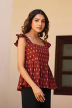 Teal Geometric Print Fit & Flare Cotton Stitched Top