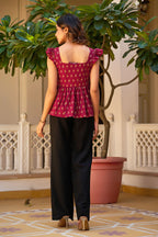 Teal Geometric Print Fit & Flare Cotton Stitched Top