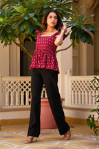 Teal Geometric Print Fit & Flare Cotton Stitched Top