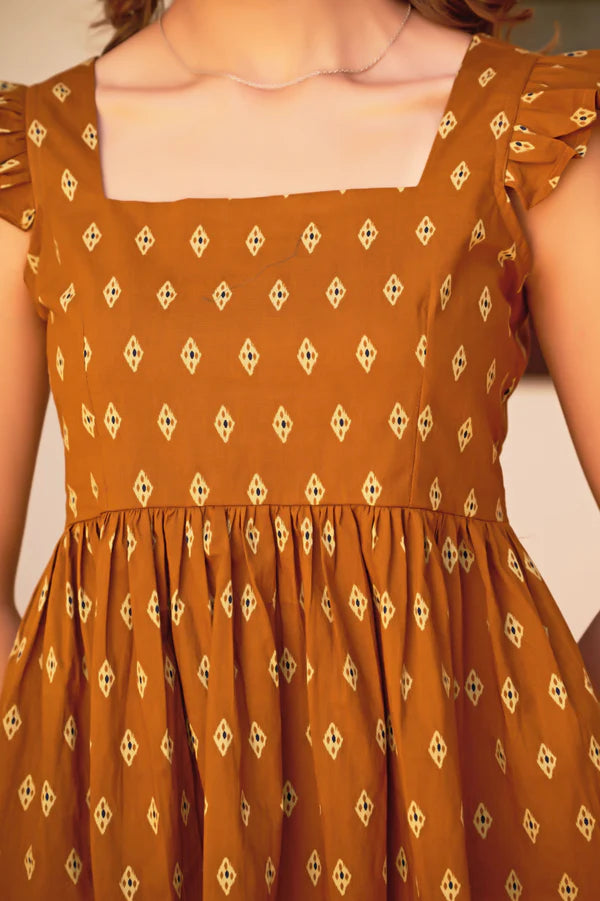 Teal Geometric Print Fit & Flare Cotton Stitched Top
