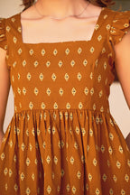 Teal Geometric Print Fit & Flare Cotton Stitched Top