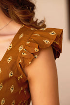 Teal Geometric Print Fit & Flare Cotton Stitched Top
