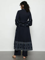 Rust Geomatric A-Line Cotton Stitched Kurta, Palazzo With Dupatta