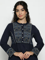 Rust Geomatric A-Line Cotton Stitched Kurta, Palazzo With Dupatta
