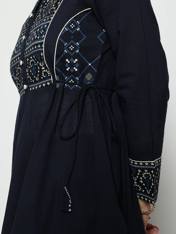 Rust Geomatric A-Line Cotton Stitched Kurta, Palazzo With Dupatta