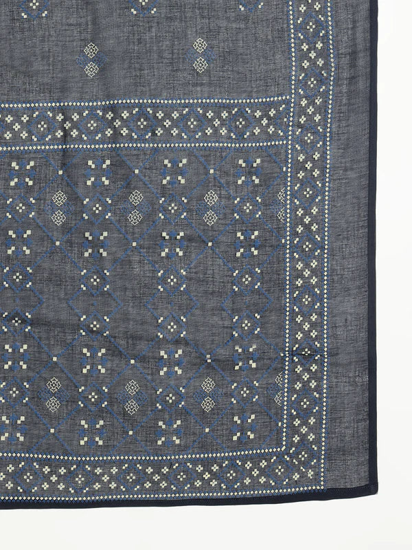 Rust Geomatric A-Line Cotton Stitched Kurta, Palazzo With Dupatta