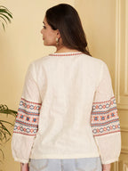 Off-White Geomatric Straight Cotton Jacquard with inner Stitched Top