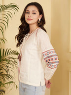 Off-White Geomatric Straight Cotton Jacquard with inner Stitched Top