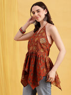 Blue Floral Up-Down Cotton Stitched Tunic