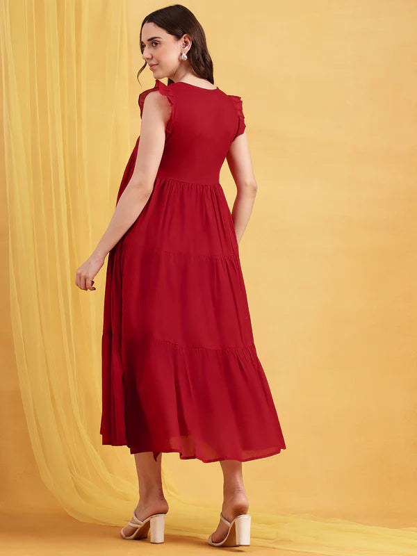 Chocolate Brown Mul Cotton Tiered Maxi Dress with Inner