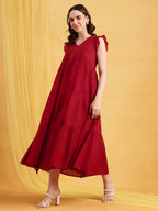 Chocolate Brown Mul Cotton Tiered Maxi Dress with Inner
