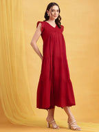 Chocolate Brown Mul Cotton Tiered Maxi Dress with Inner