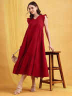 Chocolate Brown Mul Cotton Tiered Maxi Dress with Inner
