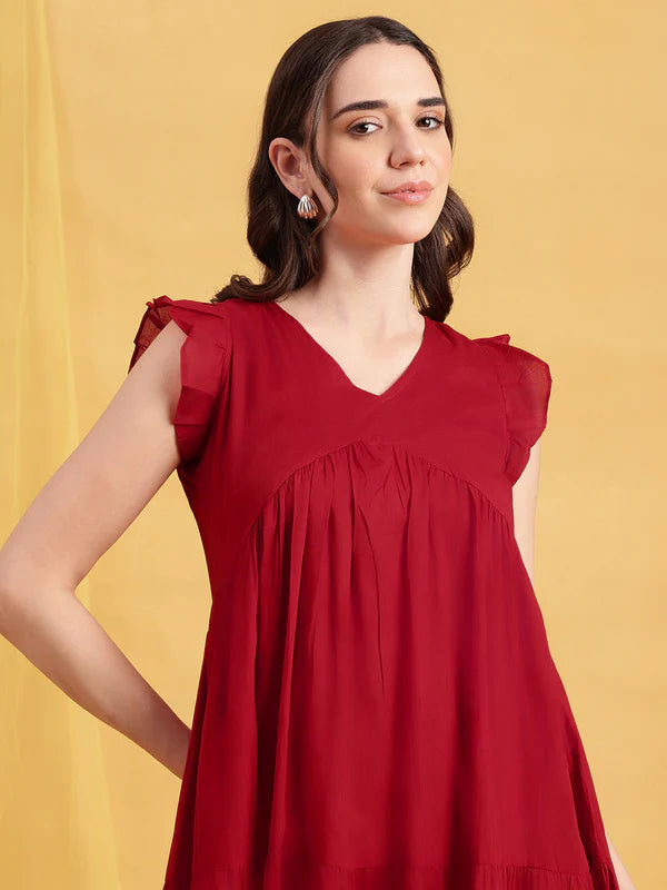 Chocolate Brown Mul Cotton Tiered Maxi Dress with Inner