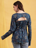 Rust Floral Straight Cotton Stitched Tunic