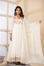 Elegant Mul Cotton Floral Embroidered Set with Dupatta