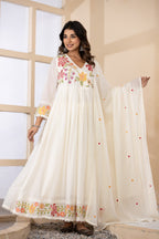 Elegant Mul Cotton Floral Embroidered Set with Dupatta