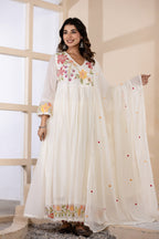 Elegant Mul Cotton Floral Embroidered Set with Dupatta