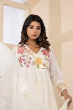 Elegant Mul Cotton Floral Embroidered Set with Dupatta